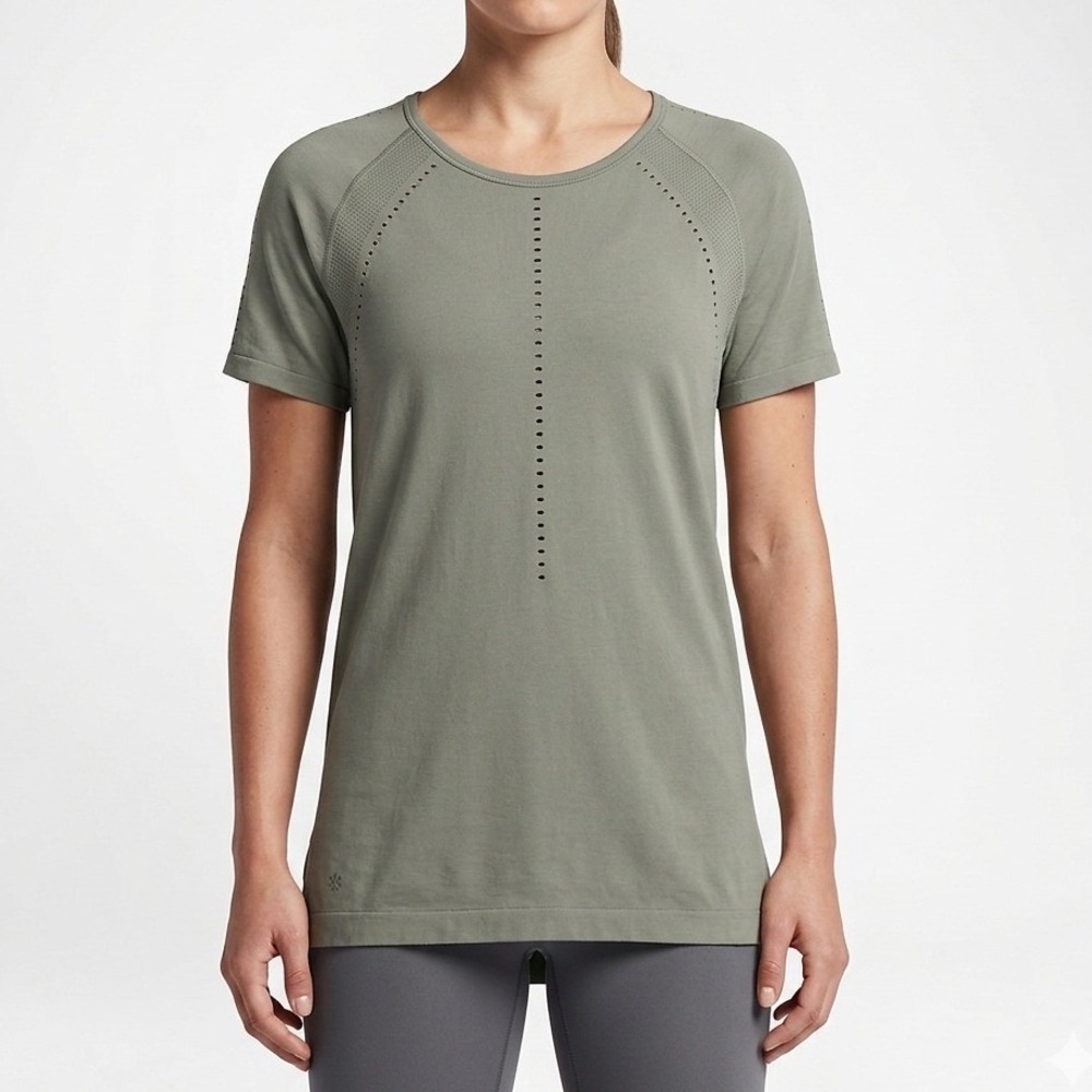Athleta Foothill Seamless Tee Womans Large Sage Green Perforated Training Top